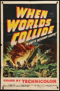 1f176 WHEN WORLDS COLLIDE 1sh 1951 George Pal classic, best art of Earth skyscapers flooded!