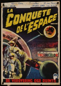 1g052 CONQUEST OF SPACE Belgian 1955 George Pal sci-fi, cool different astronaut art by Wik!