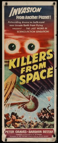 1g094 KILLERS FROM SPACE insert 1954 bulb-eyed men invade Earth from flying saucers, best image!