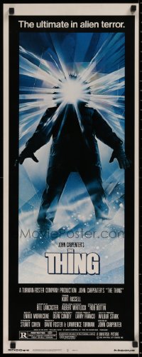 1g098 THING insert 1982 John Carpenter, cool Drew Struzan art, the ultimate in alien terror!