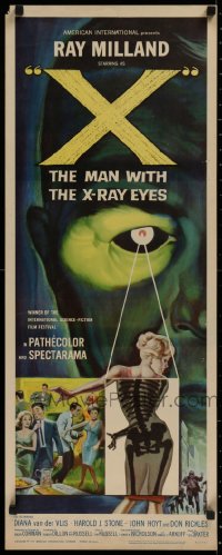 1g102 X: THE MAN WITH THE X-RAY EYES insert 1963 Ray Milland, sci-fi art of man peeking on woman!