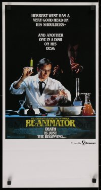 1g014 RE-ANIMATOR Aust daybill 1986 image of mad scientist Jeffrey Combs with severed head in bowl!