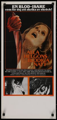 1g001 HALLOWEEN Swedish stolpe 1979 John Carpenter classic, different image of P.J. Soles attacked!