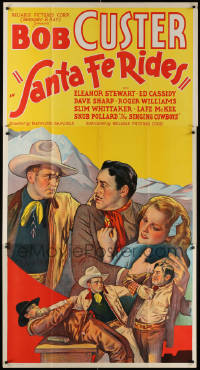 1h157 SANTA FE RIDES 3sh 1937 art of cowboy Bob Custer rescuing Eleanor Stewart from bad guys!