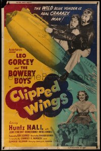 1h072 CLIPPED WINGS 40x60 1953 Bowery Boys, image of Leo Gorcey watching Hall riding bomb, rare!