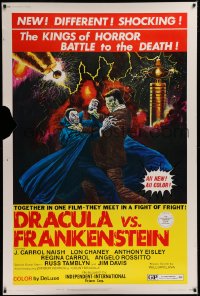 1h077 DRACULA VS. FRANKENSTEIN 40x60 1971 kings of horror battling to the death by Gray Morrow!