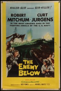 1h078 ENEMY BELOW style Y 40x60 1958 Robert Mitchum & Curt Jurgens in the amazing saga of the U.S. Navy!