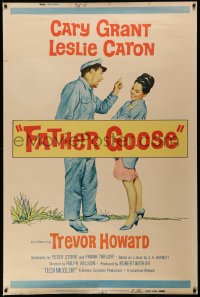 1h080 FATHER GOOSE style Z 40x60 1965 art of pretty Leslie Caron laughing at sea captain Cary Grant!