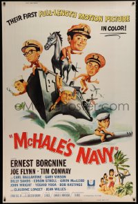 1h087 McHALE'S NAVY 40x60 1964 great artwork of Ernest Borgnine, Tim Conway & cast on ship!
