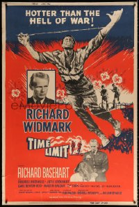 1h102 TIME LIMIT 40x60 1957 Richard Widmark, cool art of Korean War soldier in barb-wire fence!