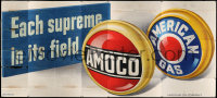 1h158 AMOCO billboard 1950s gasoline service, artwork of pump heads, each supreme in its field!