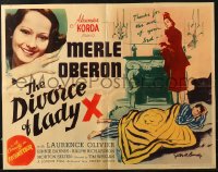 1h212 DIVORCE OF LADY X 1/2sh 1938 Bundy art of Merle Oberon, thanks for the use of your bed!