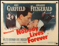 1h231 NOBODY LIVES FOREVER 1/2sh 1946 John Garfield with gun & kissing Geraldine Fitzgerald!