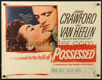 1h233 POSSESSED style B 1/2sh 1947 Joan Crawford has done things she is ashamed of, but not kissing Van!
