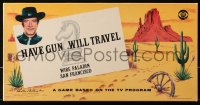 1h374 HAVE GUN WILL TRAVEL board game 1959 Richard Boone, Wire Paladin, San Francisco!