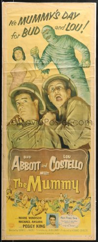 1h200 ABBOTT & COSTELLO MEET THE MUMMY insert 1955 Bud & Lou are back in their mummy's arms!