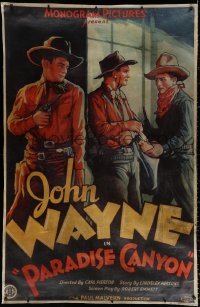 1h039 PARADISE CANYON 41x63 special poster 1970s great cowboy western art of big John Wayne w/gun!