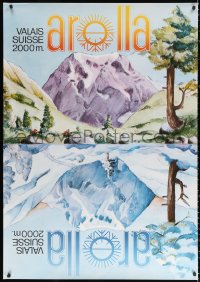 1h029 AROLLA 36x50 Swiss travel poster 1960s art showing the region in both winter and summer!