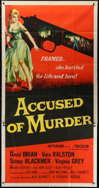 1j231 ACCUSED OF MURDER 3sh 1957 cool sexy girl and gun noir image, she battled for life & love!