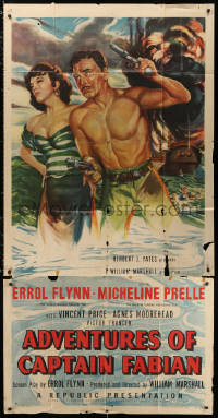 1j234 ADVENTURES OF CAPTAIN FABIAN 3sh 1951 art of steroided Errol Flynn & sexy Micheline Presle!