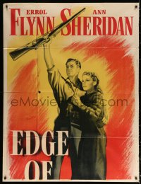 1j296 EDGE OF DARKNESS INCOMPLETE 3sh 1942 art of Errol Flynn with rifle & Ann Sheridan, rare!