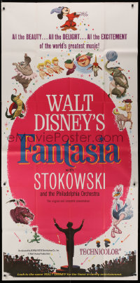 1j301 FANTASIA int'l 3sh R1963 great image of Mickey Mouse & others, Disney musical cartoon classic!