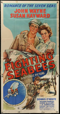 1j305 FIGHTING SEABEES 3sh 1944 art of Navy man John Wayne & sexy Susan Hayward, ultra rare!