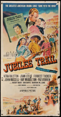 1j340 JUBILEE TRAIL 3sh 1954 Vera Ralston, Joan Leslie, greatest drama since Gone with the Wind!