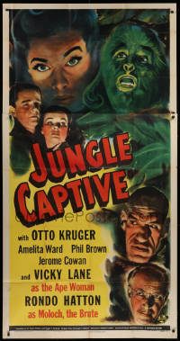 1j342 JUNGLE CAPTIVE 3sh 1945 Ape Woman Vicky Lane, Rondo Hatton as Moloch the Brute, ultra rare!