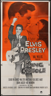 1j349 KING CREOLE 3sh 1958 great image of Elvis Presley with guitar & Carolyn Jones, ultra rare!