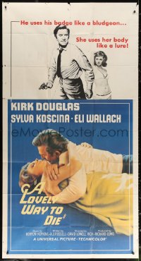 1j367 LOVELY WAY TO DIE int'l 3sh 1968 Kirk Douglas romancing Sylva Koscina + sexy Sharon Farrell!