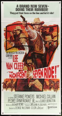 1j370 MAGNIFICENT SEVEN RIDE 3sh 1972 cool artwork of cowboy Lee Van Cleef firing six-shooter!
