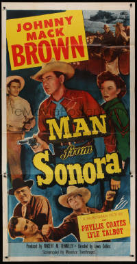 1j372 MAN FROM SONORA 3sh 1951 great montage of cowboy Johnny Mack Brown + pretty Phyllis Coates!