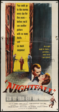 1j395 NIGHTFALL 3sh 1957 Jacques Tourneur noir, Aldo Ray, sexy Anne Bancroft is a pick-up girl!