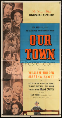 1j402 OUR TOWN 3sh 1940 montage of William Holden, Martha Scott & cast, Thornton Wilder, rare!