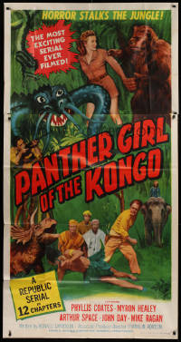 1j405 PANTHER GIRL OF THE KONGO 3sh 1955 Phyllis Coates, Republic serial, art of man-made monsters!