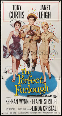 1j408 PERFECT FURLOUGH 3sh 1958 art of Tony Curtis in uniform between Janet Leigh & Linda Cristal!