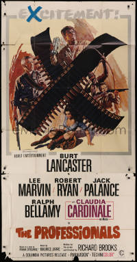 1j420 PROFESSIONALS 3sh 1966 Terpning art of Burt Lancaster, Lee Marvin & Claudia Cardinale!