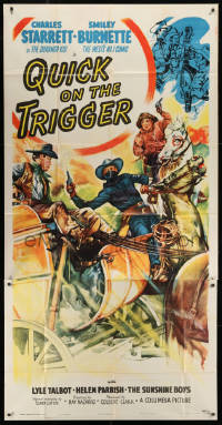 1j423 QUICK ON THE TRIGGER 3sh 1948 art of Charles Starrett as The Durango Kid, Smiley Burnette!