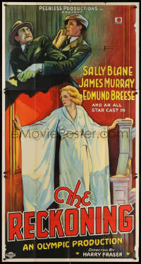1j427 RECKONING 3sh 1932 art of Sally Blane + James Murray & Edmund Breese fighting, ultra rare!