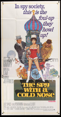 1j445 SPY WITH A COLD NOSE int'l 3sh 1967 art of spy Laurence Harvey & sexy Daliah Lavi in Russia!