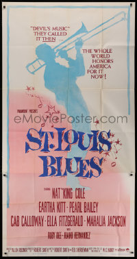 1j446 ST. LOUIS BLUES 3sh 1958 Nat King Cole, the life & music of W.C. Handy, cool silhouette art!