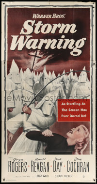 1j452 STORM WARNING 3sh 1951 wild image of Ginger Rogers attacked by hooded Ku Klux Klan guys!