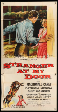 1j455 STRANGER AT MY DOOR 3sh 1956 preacher MacDonald Carey's faith can't save this killer!