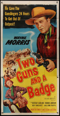 1j481 TWO GUNS & A BADGE 3sh 1954 Wayne Morris w/smoking guns gave gunslingers 24 hours to get out!