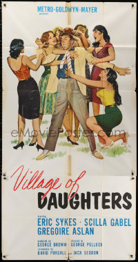 1j485 VILLAGE OF DAUGHTERS 3sh 1962 art of Eric Sykes surrounded by sexy ladies, English comedy!