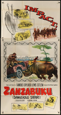1j501 ZANZABUKU 3sh 1956 Dangerous Safari in savage Africa, art of rhino ramming jeep!