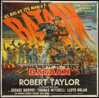 1j131 BATAAN 6sh 1943 great colorful artwork of Robert Taylor leading famous World War II charge!