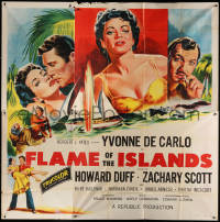 1j150 FLAME OF THE ISLANDS 6sh 1955 different art of sexy Yvonne De Carlo & Howard Duff!