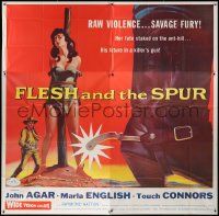 1j151 FLESH & THE SPUR 6sh 1956 John Agar, Marla English, art of sexy girl staked to ant hill!